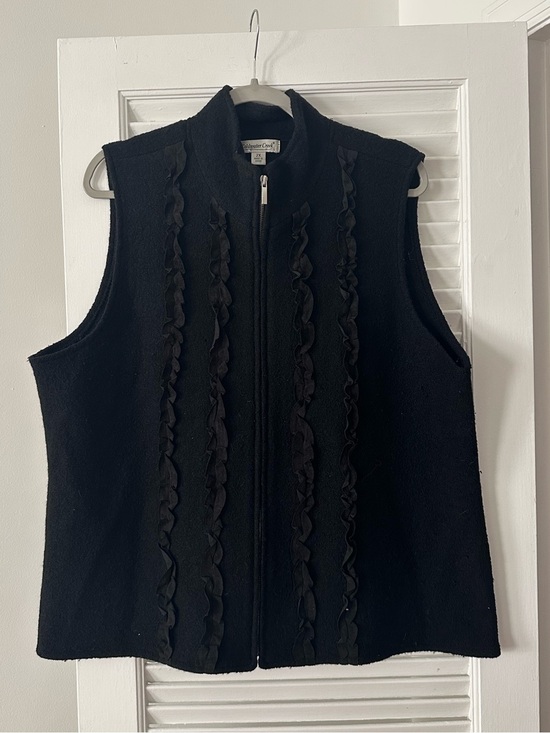 Coldwater Creek Sweaters - Coldwater Creek 100% Wool Ruffle-Trim Vest - Black - Size 2X, fits like L